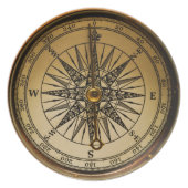 Old Brass Compass Steampunk Victorian-style Plate (Front)