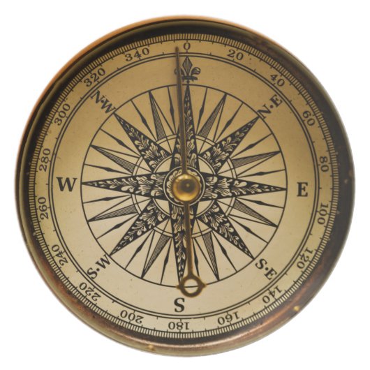 Old Brass Compass Steampunk Victorian-style Plate (Front)