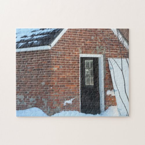 Old Brick Building in Snow color photo Jigsaw Puzzle
