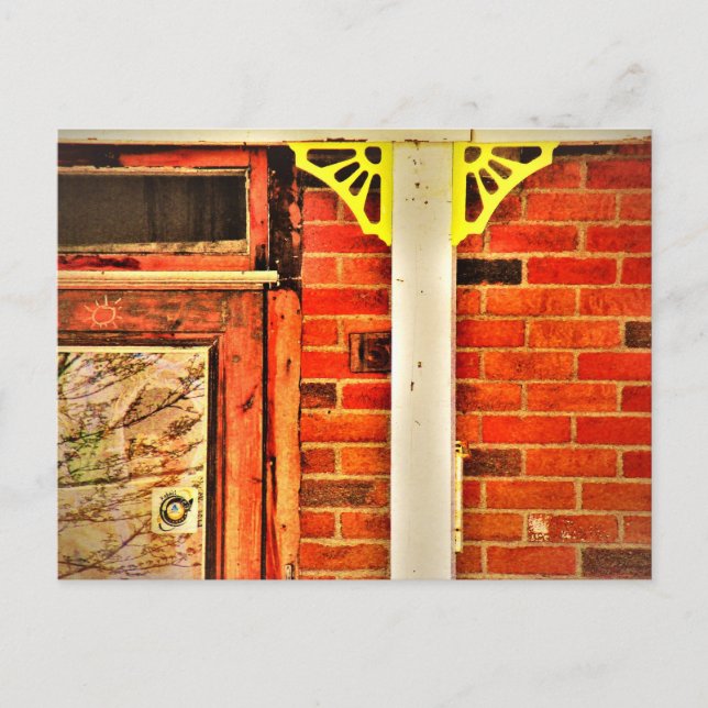 Old Brick House Yellow Molding Tree Reflections Postcard (Front)