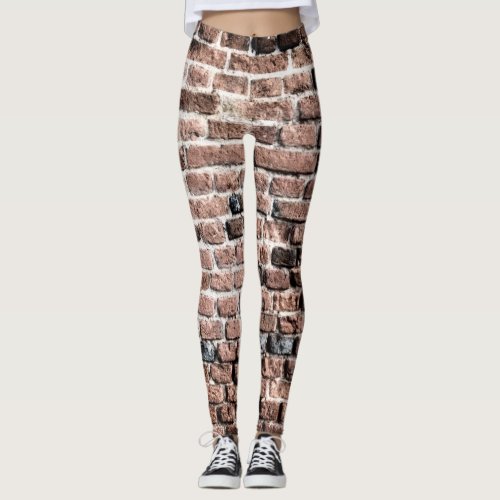 Old brick wall grunge background leggings