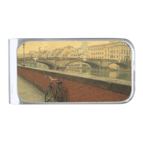 Old bridge in Florence Italy Vintage photo  Silver Finish Money Clip