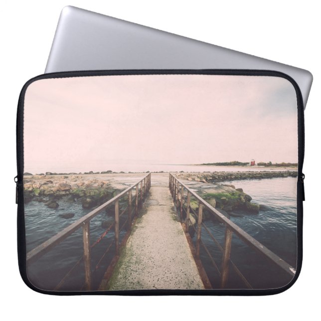 Old bridge with rusty metal rails near sea port. V Laptop Sleeve (Front)