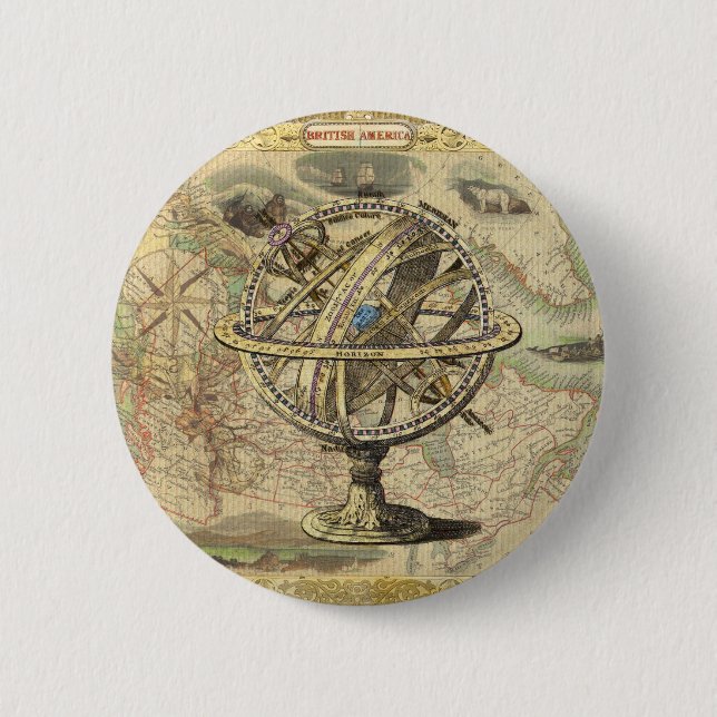 Old British America Explore Polar Bear Compass Map Button (Front)