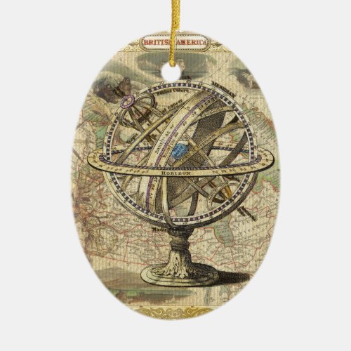 Old British America Explore Polar Bear Compass Map Ceramic Ornament