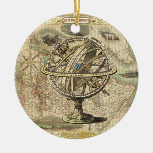 Old British America Explore Polar Bear Compass Map Ceramic Ornament