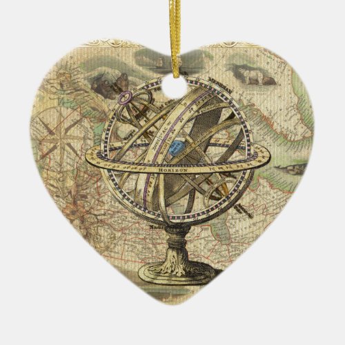 Old British America Explore Polar Bear Compass Map Ceramic Ornament