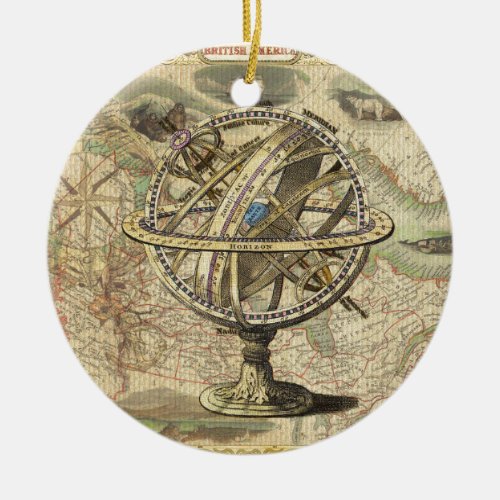 Old British America Explore Polar Bear Compass Map Ceramic Ornament