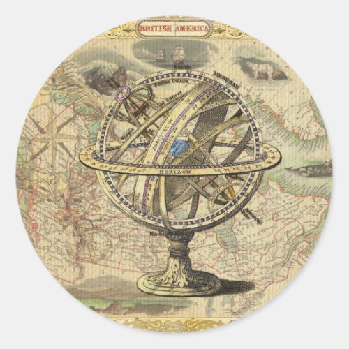Old British America Explore Polar Bear Compass Map Classic Round Sticker