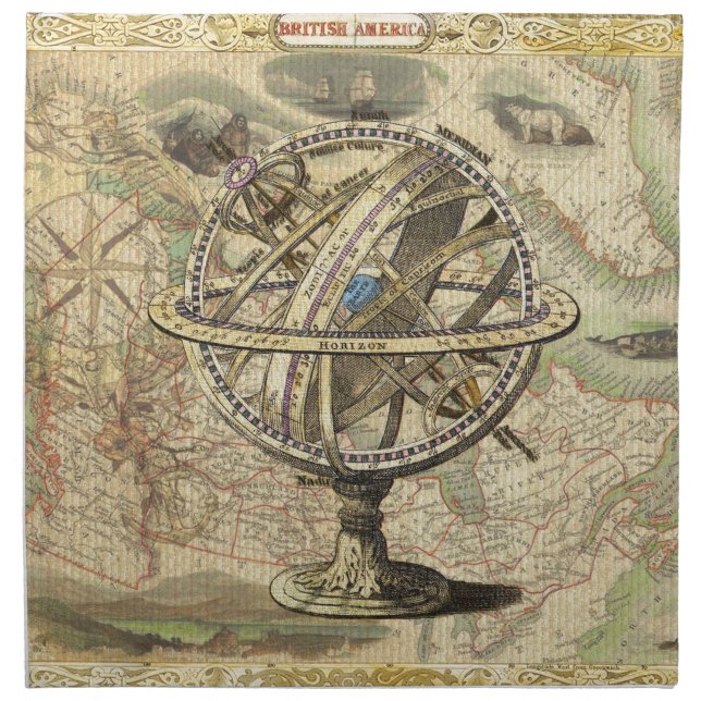 Old British America Explore Polar Bear Compass Map Cloth Napkin (Front)
