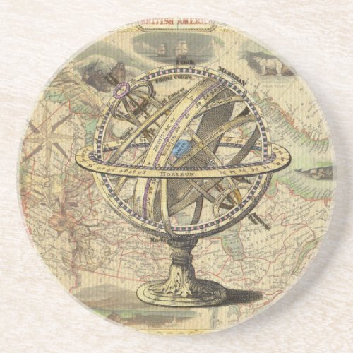 Old British America Explore Polar Bear Compass Map Drink Coaster