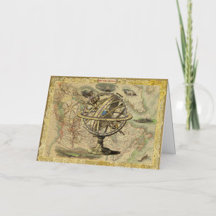 Old British America Explore Polar Bear Compass Map Foil Greeting Card