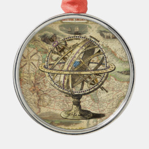 Old British America Explore Polar Bear Compass Map Metal Ornament