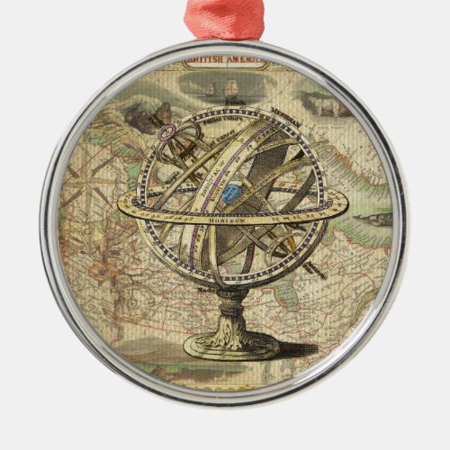 Old British America Explore Polar Bear Compass Map Metal Ornament