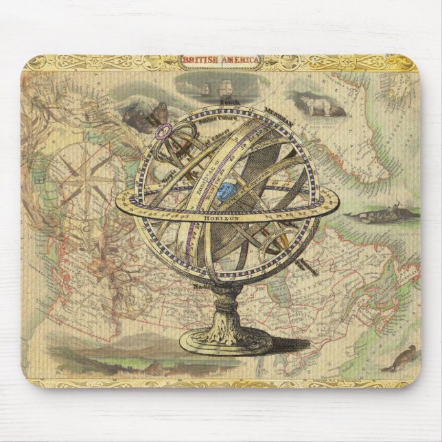 Old British America Explore Polar Bear Compass Map Mouse Pad (Front)