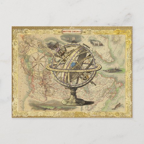 Old British America Explore Polar Bear Compass Map Postcard