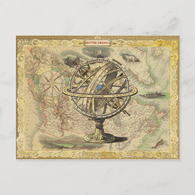 Old British America Explore Polar Bear Compass Map Postcard (Front)