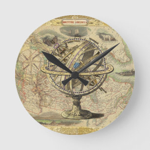 Old British America Explore Polar Bear Compass Map Round Clock