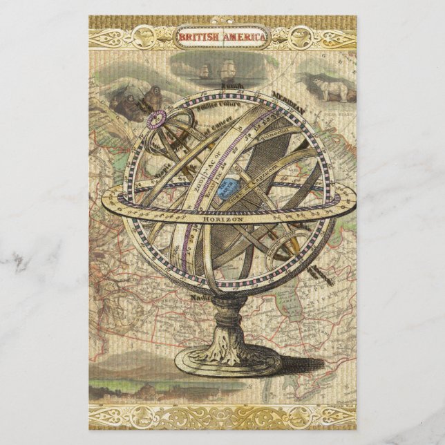 Old British America Explore Polar Bear Compass Map Stationery (Front)