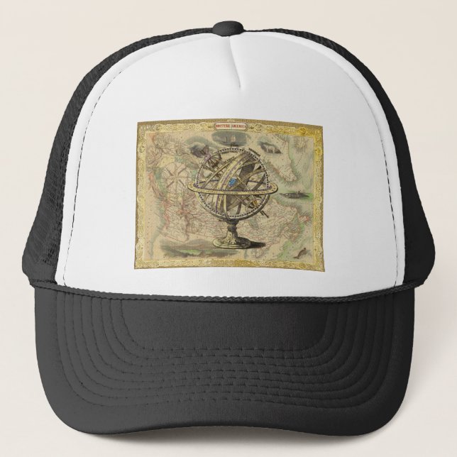 Old British America Explore Polar Bear Compass Map Trucker Hat (Front)