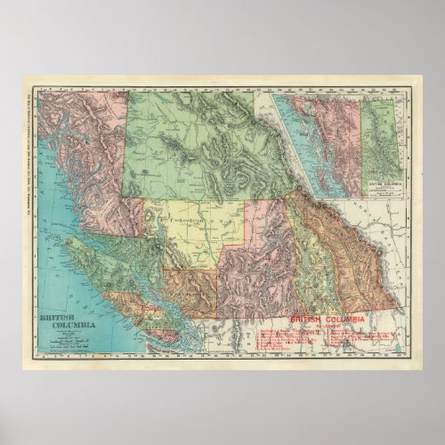 Old British Columbia Canada Map 1903  Poster