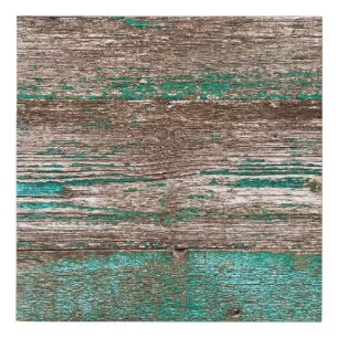 Old brown-blue wooden background with peeling pain faux canvas print