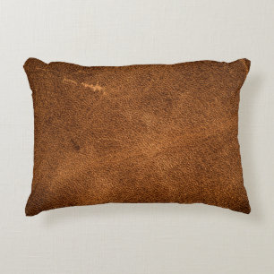 Old brown leather accent pillow