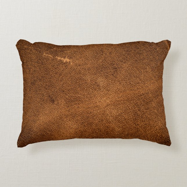 Old brown leather accent pillow (Front)