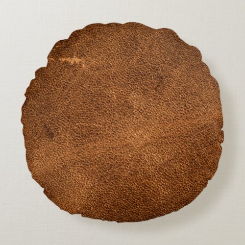 Old brown leather round pillow