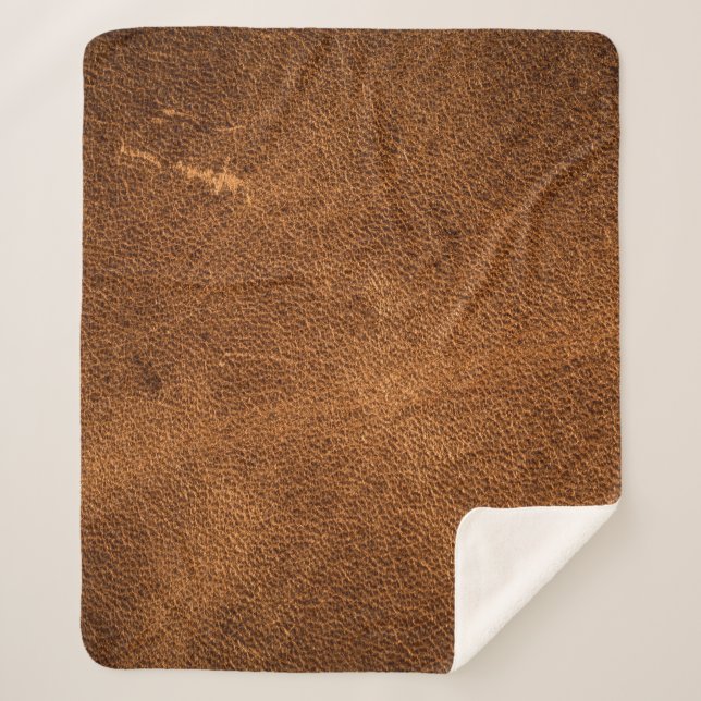 Old brown leather sherpa blanket (Front)