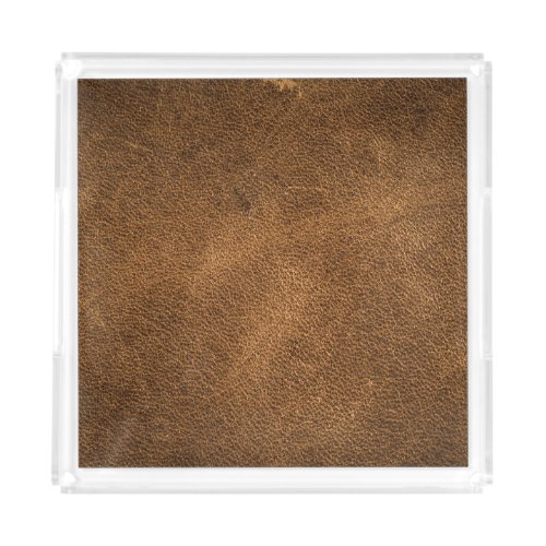 Old Brown Leather Textured Background Acrylic Tray