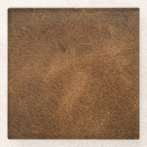 Old Brown Leather Textured Background Glass Coaster