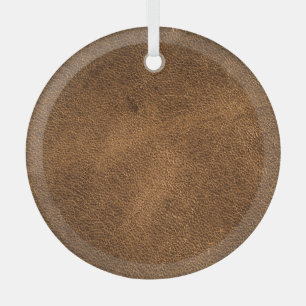 Old Brown Leather: Textured Background Glass Ornament