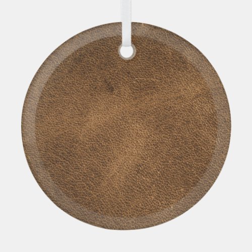 Old Brown Leather Textured Background Glass Ornament