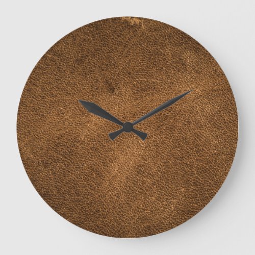 Old Brown Leather Textured Background Large Clock