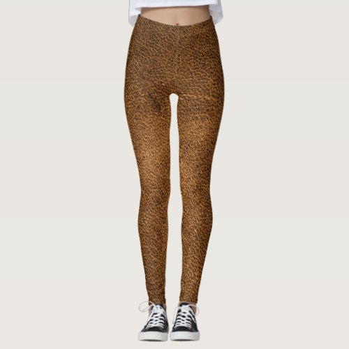 Old Brown Leather Textured Background Leggings