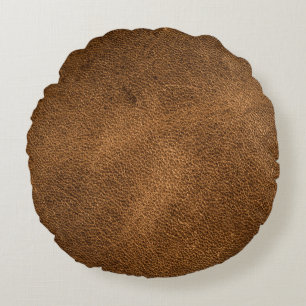 Old Brown Leather: Textured Background Round Pillow