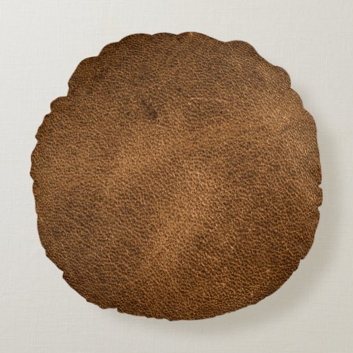 Old Brown Leather Textured Background Round Pillow