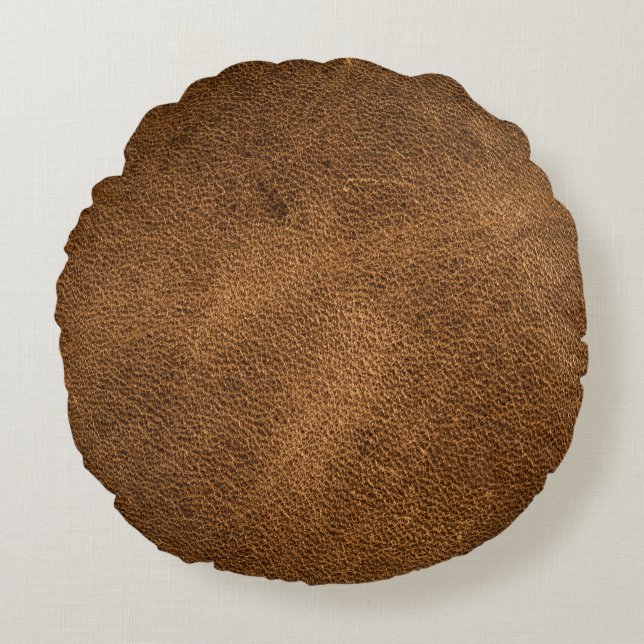 Old Brown Leather: Textured Background Round Pillow (Front)