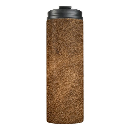 Old Brown Leather Textured Background Thermal Tumbler