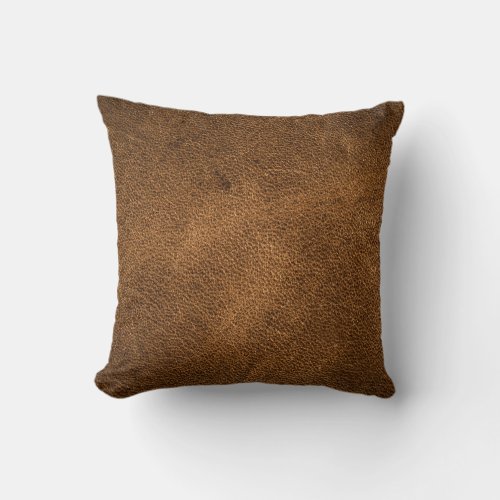Old Brown Leather Textured Background Throw Pillow