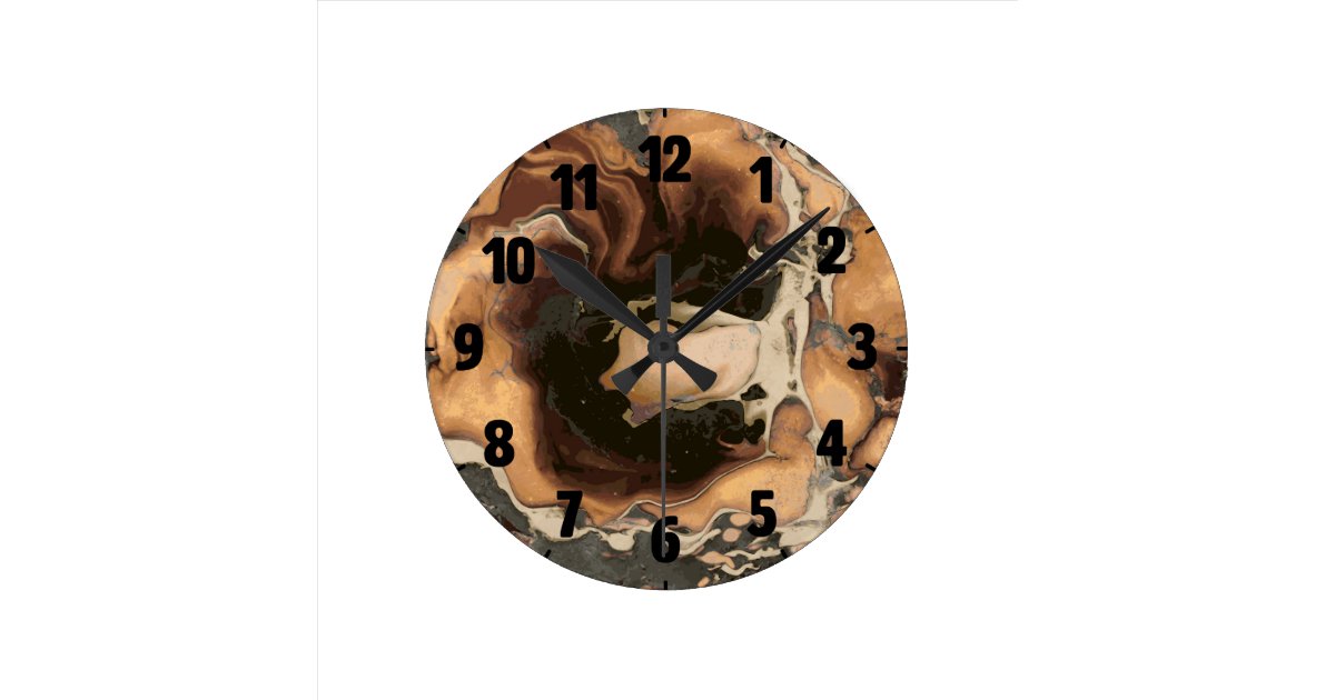 Old Brown Marble Texture Liquid Paint Art Round Clock Zazzle Com
