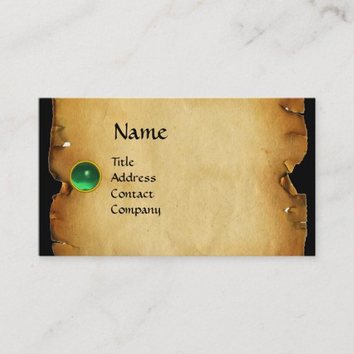 OLD BROWN PARCHMENT GEM STONE MONOGRAM green Business Card