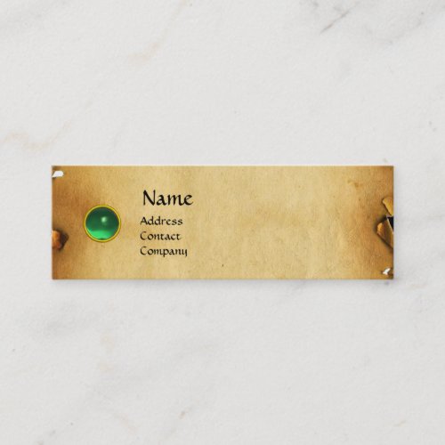 OLD BROWN PARCHMENT GEM STONE MONOGRAM green Mini Business Card