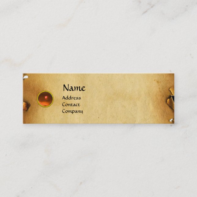 OLD BROWN PARCHMENT, GEM STONE, MONOGRAM orange Mini Business Card (Front)