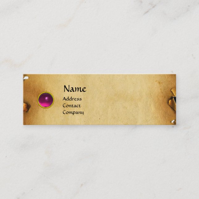 OLD BROWN PARCHMENT, GEM STONE, MONOGRAM pink Mini Business Card (Front)
