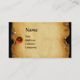 OLD BROWN PARCHMENT, GEM STONE, MONOGRAM red Business Card