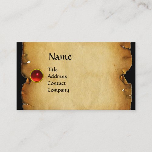 OLD BROWN PARCHMENT GEM STONE MONOGRAM red Business Card