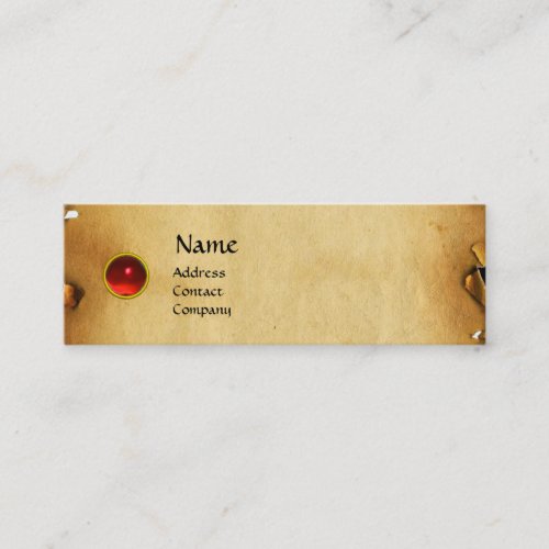OLD BROWN PARCHMENT GEM STONE MONOGRAM red Mini Business Card