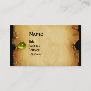 OLD BROWN PARCHMENT, GEM STONE, MONOGRAM Yellow Business Card